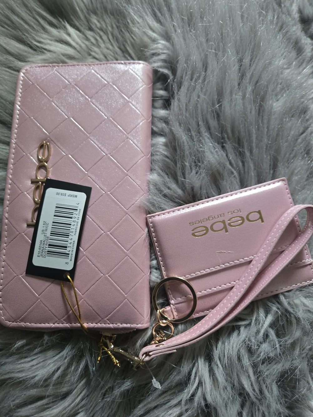bebe Women's Pink Quilted Wallet and Card Holder Set